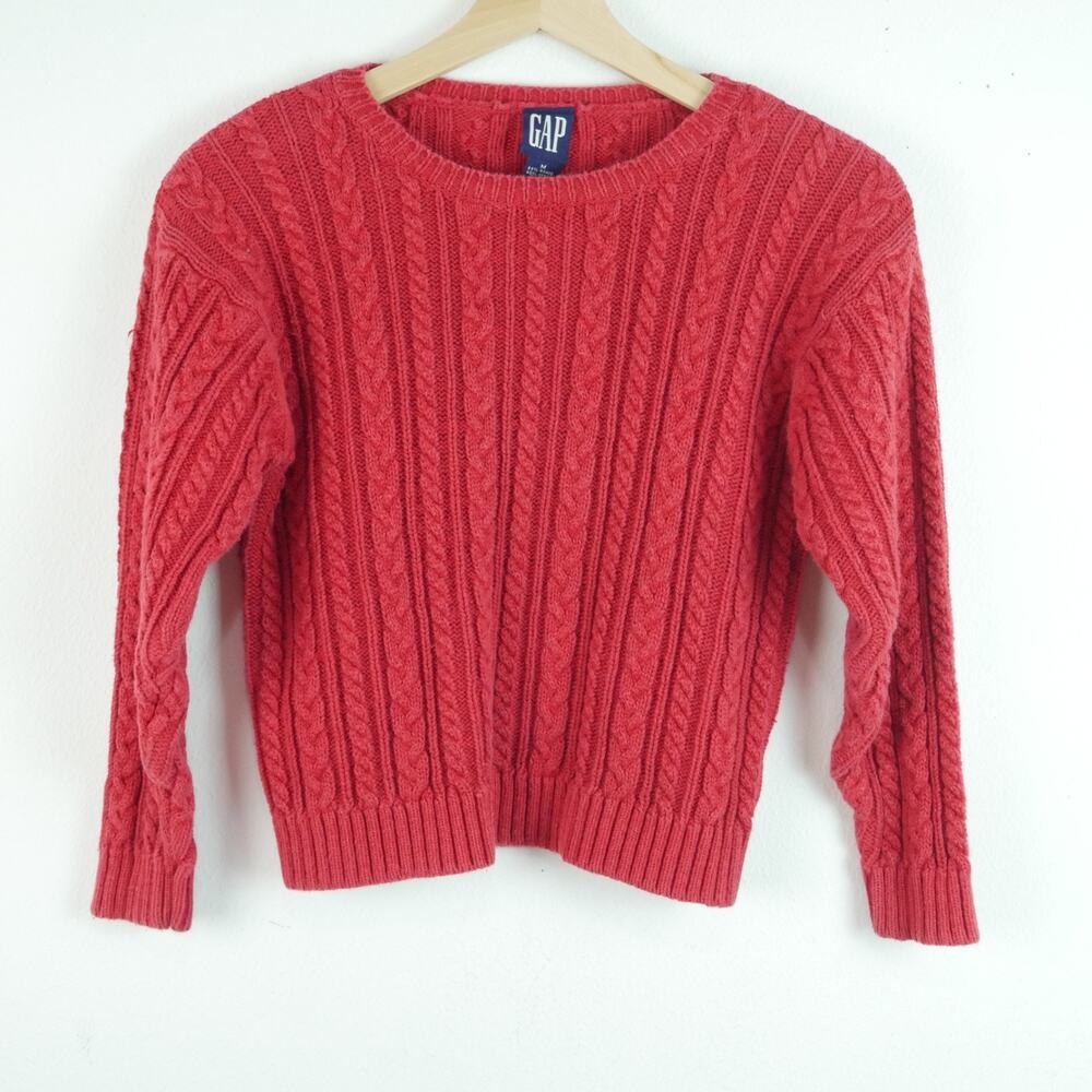 Vintage Gap Medium Sweater Red Cable Knit 90s Preppy Crop Classic‎ Normcore